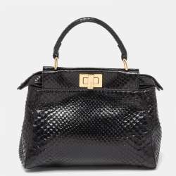 Pre Owned Fendi Black Python Mini Peekaboo Top Handle Bag