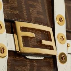 Fendi Brown/White Zucca Coated Canvas and Leather Mini Cage Baguette Bag