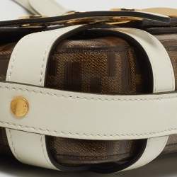 Fendi Brown/White Zucca Coated Canvas and Leather Mini Cage Baguette Bag