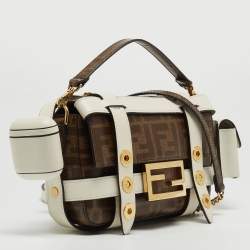 Fendi Brown/White Zucca Coated Canvas and Leather Mini Cage Baguette Bag