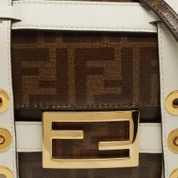 Fendi Brown/White Zucca Coated Canvas and Leather Mini Cage Baguette Bag