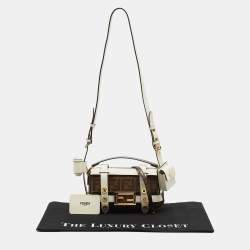 Fendi Brown/White Zucca Coated Canvas and Leather Mini Cage Baguette Bag