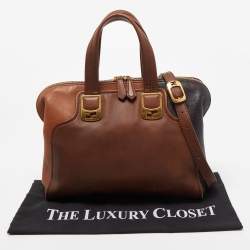 Pre Owned Fendi Two Tone Brown Leather Chameleon Satchel