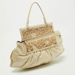 Pre Owned Fendi Off White Watersnake Leather To You Convertible Top Handle Bag