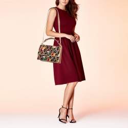 Pre Owned Fendi Multicolor Zucca Velvet and Leather Kan I Shoulder Bag