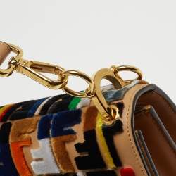Pre Owned Fendi Multicolor Zucca Velvet and Leather Kan I Shoulder Bag