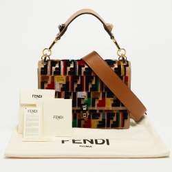 Pre Owned Fendi Multicolor Zucca Velvet and Leather Kan I Shoulder Bag