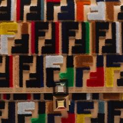 Pre Owned Fendi Multicolor Zucca Velvet and Leather Kan I Shoulder Bag