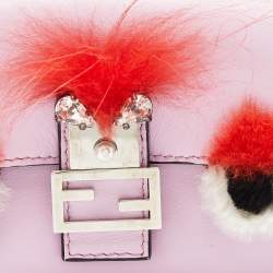 Pre Owned Fendi Multicolor Leather and Fox Fur Micro Buggie Baguette Bag