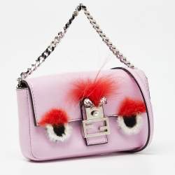 Pre Owned Fendi Multicolor Leather and Fox Fur Micro Buggie Baguette Bag