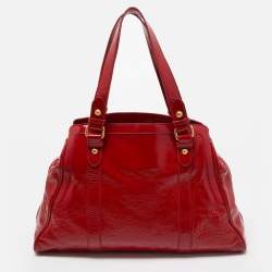 Pre Owned Fendi Red Wrinkled Patent Leather De Jour Bag