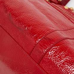 Pre Owned Fendi Red Wrinkled Patent Leather De Jour Bag