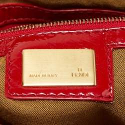 Pre Owned Fendi Red Wrinkled Patent Leather De Jour Bag