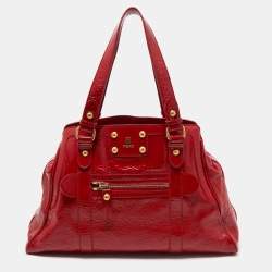 Pre Owned Fendi Red Wrinkled Patent Leather De Jour Bag