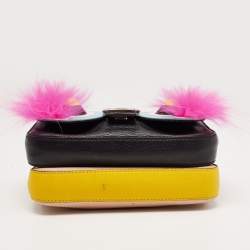 Fendi Multicolor Fox and Snakeskin Trimmed Leather Double Micro Baguette Bag