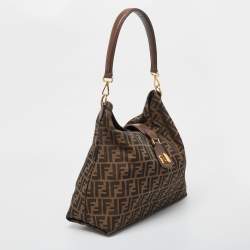 Pre Owned Fendi Tobacco Zucca Canvas and Leather Clasp Shoulder Bag