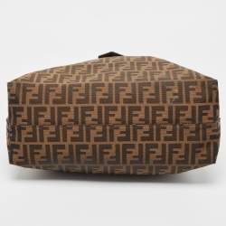 Pre Owned Fendi Tobacco Zucca Canvas and Leather Clasp Shoulder Bag