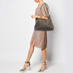 Pre Owned Fendi Tobacco Zucca Canvas and Leather Clasp Shoulder Bag