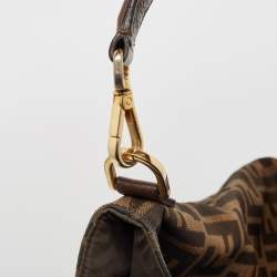Pre Owned Fendi Tobacco Zucca Canvas and Leather Clasp Shoulder Bag