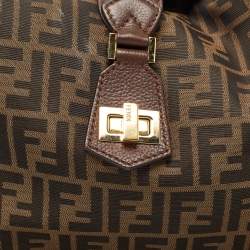 Pre Owned Fendi Tobacco Zucca Canvas and Leather Clasp Shoulder Bag