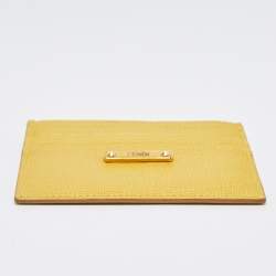 Pre Owned Fendi Yellow Leather Card Holder
