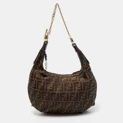 Fendi 8BL104 Zucca Canvas/ Leather Brown Medium Boston Bag