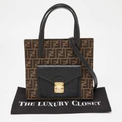 Pre Owned Fendi Tobacco Zucca Canvas and Leather Front Pocket Tote