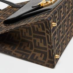 Pre Owned Fendi Tobacco Zucca Canvas and Leather Front Pocket Tote