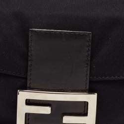 Fendi Black Fabric and Leather Flap Baguette Bag