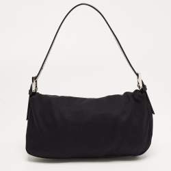 Fendi Black Fabric and Leather Flap Baguette Bag