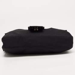 Fendi Black Fabric and Leather Flap Baguette Bag