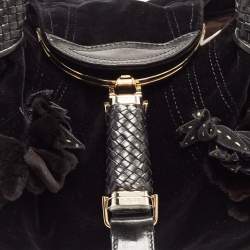 Pre Owned Fendi Black Velvet and Leather Wisteria Spy Hobo