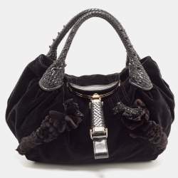 Pre Owned Fendi Black Velvet and Leather Wisteria Spy Hobo