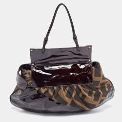 Pre Owned Fendi Tobacco Zucca Canvas and Patent Leather To You Convertible Clutch Bag