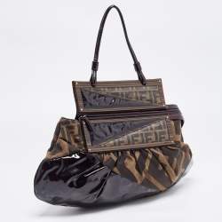 Pre Owned Fendi Tobacco Zucca Canvas and Patent Leather To You Convertible Clutch Bag