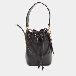 Fendi Mon Trésor Mini Leather-trimmed Canvas Bucket Bag in Black