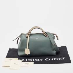 Pre Owned Fendi Green Malachite/Beige Leather Medium By The Way Shoulder Bag