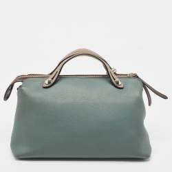 Pre Owned Fendi Green Malachite/Beige Leather Medium By The Way Shoulder Bag