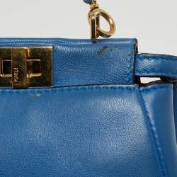Pre Owned Fendi Powdered Blue Leather Micro Peekaboo Bag