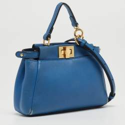 Pre Owned Fendi Powdered Blue Leather Micro Peekaboo Bag