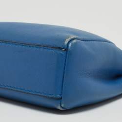 Pre Owned Fendi Powdered Blue Leather Micro Peekaboo Bag