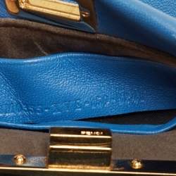 Pre Owned Fendi Powdered Blue Leather Micro Peekaboo Bag