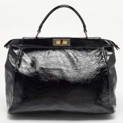 Pre Owned Fendi Black Patent Leather Large Peekaboo Top Handle Bag