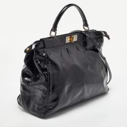 Pre Owned Fendi Black Patent Leather Large Peekaboo Top Handle Bag