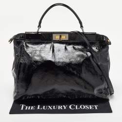 Pre Owned Fendi Black Patent Leather Large Peekaboo Top Handle Bag