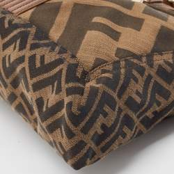 Fendi Tobacco Zucca Canvas and Leather Maxi Baguette Flap Shoulder Bag