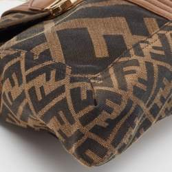 Fendi Tobacco Zucca Canvas and Leather Maxi Baguette Flap Shoulder Bag