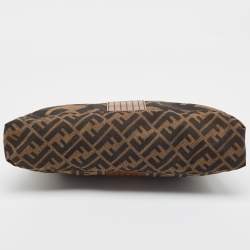 Fendi Tobacco Zucca Canvas and Leather Maxi Baguette Flap Shoulder Bag