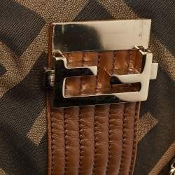 Fendi Tobacco Zucca Canvas and Leather Maxi Baguette Flap Shoulder Bag