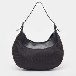 Pre Owned Fendi Black Zucchino Canvas and Leather Hobo
